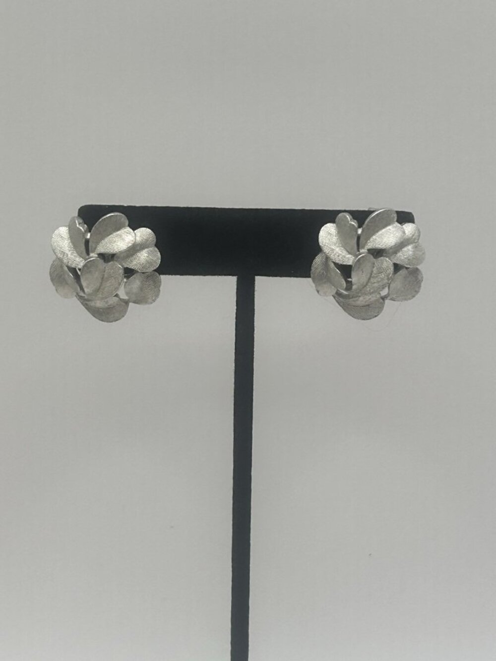 Vintage Crown Trifari Silver Leaf Clip On Earrings | 60s Trifari Jewelry